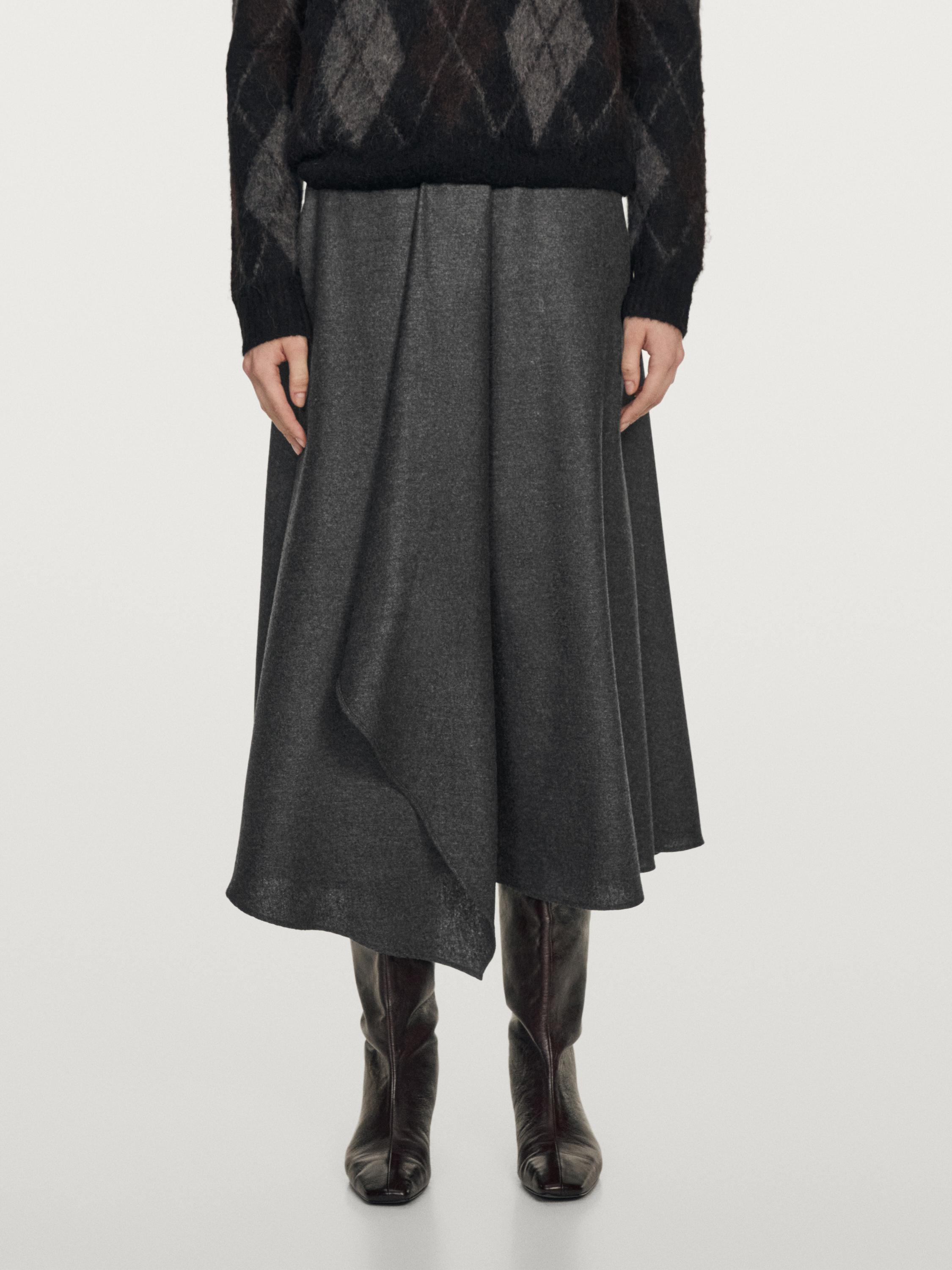 Flared wool blend midi skirt with pleat